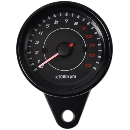 DKMOTORK 0041 Motorcycle Tachometer 60mm 12V with LED Back Light Aluminum for Honda Kawasaki Suzuki Black