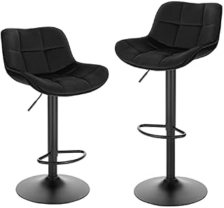 EUGAD Bar Stools Set of 2, Breakfast Bar Stools, Swivel and Height Adjustable Bar Chairs, with Footrest and Backrest, Stools for Pub, Restaurant, Kitchen, Seat Height 62-84cm Black 1005BY-2