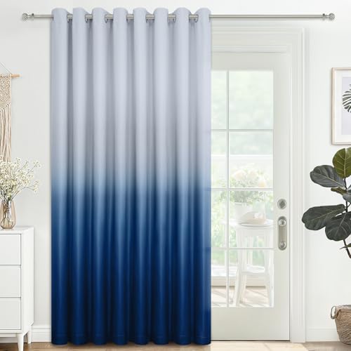 Image of SimpleHome Ombre Gradient Blue White to Gray Curtains for Bedroom,100Wx84L | Room Darkening Curtains,Light Blocking Thermal Insulated Grommet Window Curtains for Living Room,1 Panel,84 Inches Length