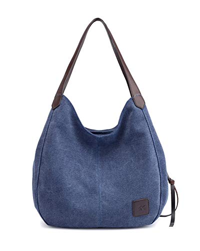 ZiXing Lona de las mujeres Bolsos de hombro de la vendimia femeninos?Azul oscuro?