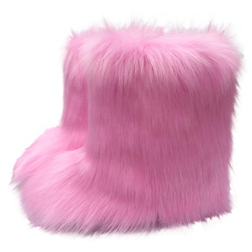 AEGJEGVD Bottes Fausse Fourrure Femme épaisses Bottes mi Mollet Femmes en Fourrure Moelleuse Hiver Neige Chaussures d'Intérieur Extérieur Botte de Neige...