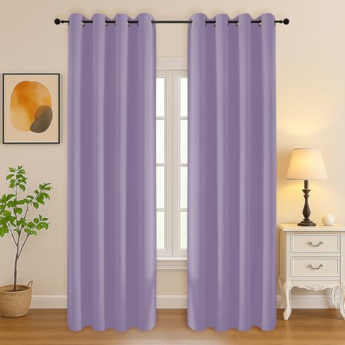 Image of Simplebrand Lilac Curtains for Bedroom Living Room 90 Inches Long 2 Panels Set, Room Darkening Thermal Insulated Curtains & Drapes, Solid Grommet Noise Reducing Window Treatment, W50 x L90 Inch