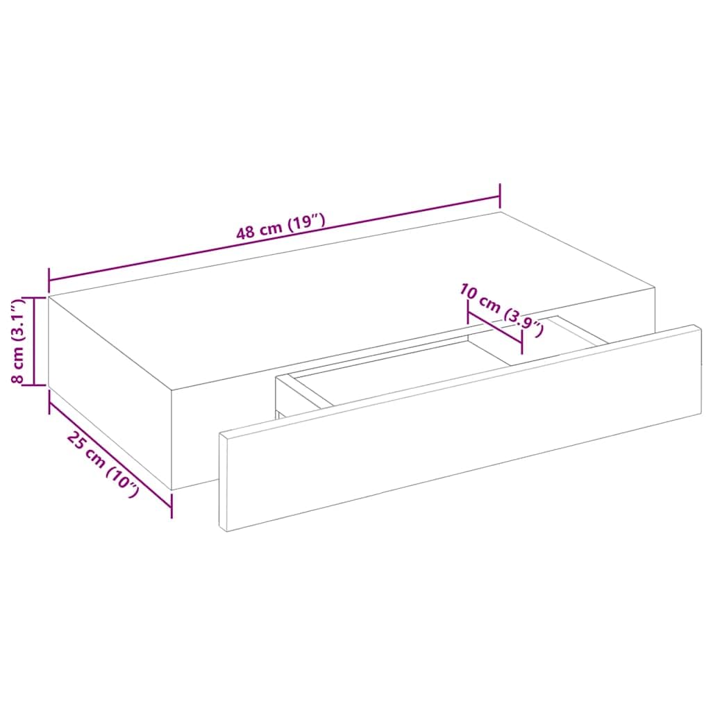 Estantería de pared con cajón MDF blanco, 48 x 25 x 8 cm, estante flotante para dormitorio, baño, oficina, pasillo, decoración, fijación invisible, alta capacidad de carga