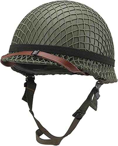 Aifordge WWII US Army M2 Réplique de casque avec filet/toile Mentonnière DIY Peinture (vert)