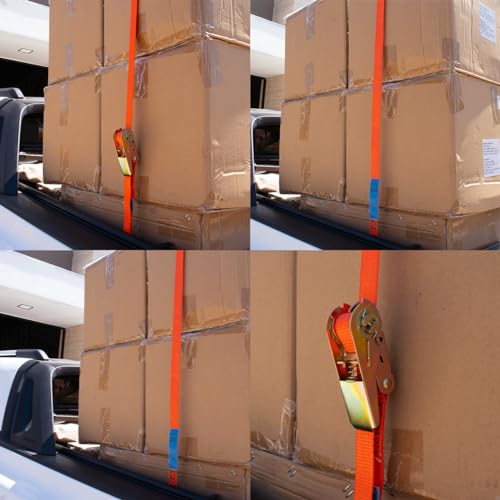Kit 04 Cinta Catraca Amarração Carga Pallet 800kg 4,6 Metros Gancho (Laranja)