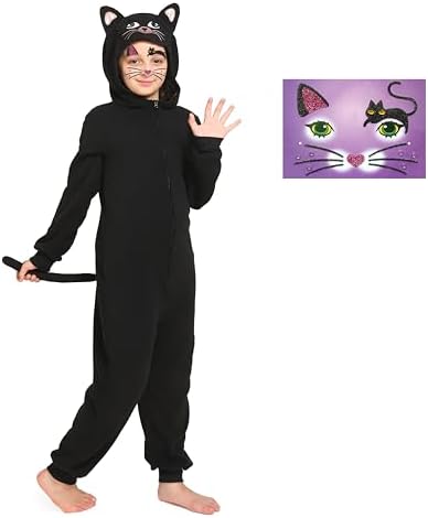 Black Cat Costume for Girls Kids Cheetah Blue Monster Kids Animal Onesie PJs Costume for Halloween Party Outfit