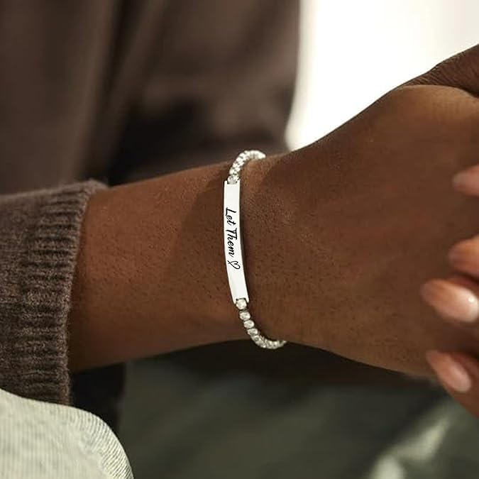 Let Them Bracelet For Women, Self Worth Motivational Crystal Energy Chain Bracelets Inspirational Stainless Steel Engraved Bracelet Anniversary Birthday Jewelry Gift - Image 3