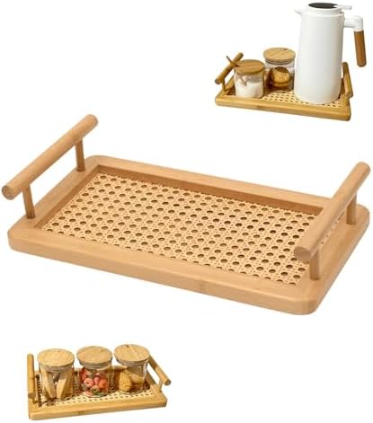 Bandeja de Bambu, e Palhinha Natural com Alças 33x22cm, Servir, D...