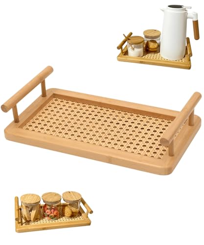 Bandeja de Bambu, e Palhinha Natural com Alças 33x22cm, Servir, D...