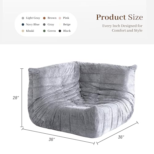 Image of Bean Bag Chair, Memory Foam Bean Bag Chairs for Adults, Fireside Corner Chair Lazy Floor Corner Sofa for Living Room, Bedroom, Dorm, Office(Light Grey)
