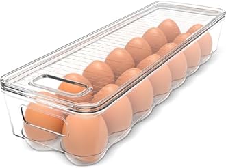 Utopia Home Egg Container With Lid and Handle for Refrigerator - Pack of 1 - Clear Stackable Egg Holder for Kitchen Storage and organization