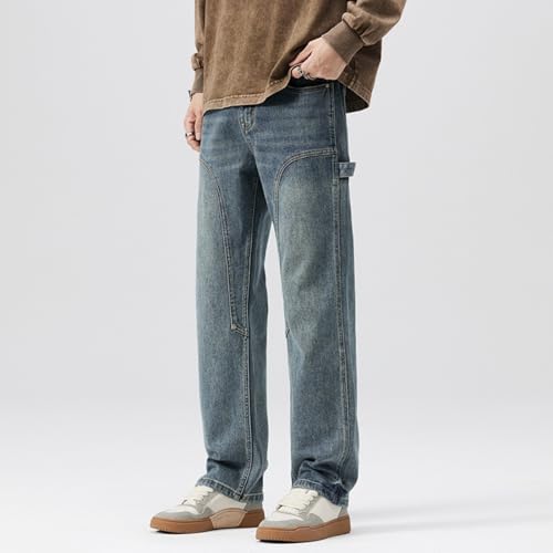 Jeans Pants Trousers Denim Spring and Autumn Stretch High Street Loose Wide Leg Long Haren Men's Floor3