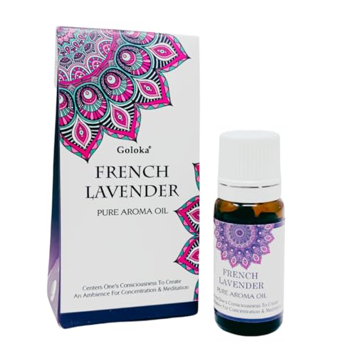 Goloka Aceite aromático - Fragancias naturales indias para aromaterapia, ambientador, difusor, lámpara aromática (10 ml, lavanda francesa)