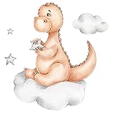【Lindas pegatinas de pared para habitación de niños】 Lindas e interesantes pegatinas de pared de animales para habitación de niños, la combinación de dinosaurios, nubes y estrellas, tres elementos lindos, se ven muy lindos, divertidas pegatinas de pared para habitación de bebé de dinosaurio hacen que la habitación de su hijo sea diferente, cree una decoración de pared para habitación de niños cariñosa y cálida.