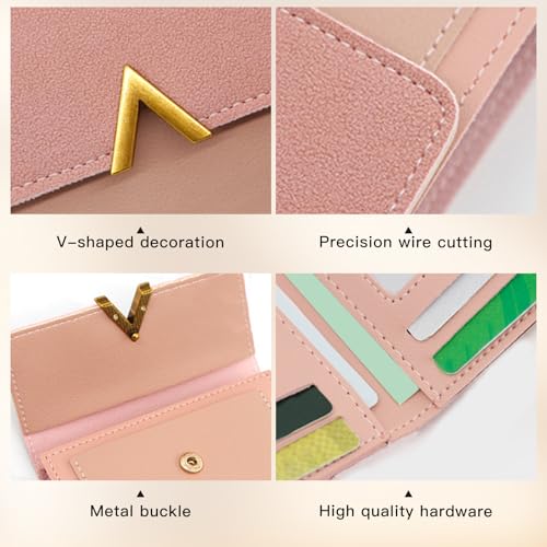 Women Wallet, Trifold Women Purse Short PU Credit Card Holder Transparent Cash Wallet with Snap Button Zipper(Rose Red)3