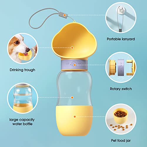 Meren Portable Dog Water Bottle,2 In 1 Dog Water Bottle Dispenser With Food Container,Leak Proof Dog Travel Water Bottle For Walking,Hiking And Travel,19Oz(Yellow). #TOP3