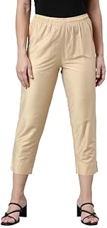 go colors Gocolors Women's Solid Mid Rise Relaxed Fit Cropped Metallic Pants-picture-22