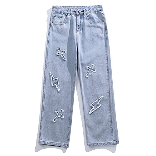 Jeans large homme rétro avec patchwork stretch et bas évasé confortable