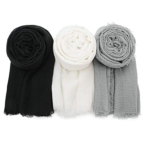 Zando Women's Head Wraps Lightweight Head Scarf Winter Hijab Scarves Soft Scarf Shawl Large Turbans Long Wrap Scarfs Warm Head Wraps Scarf Big Head Scarf for All Season White/Black/Grey One Size