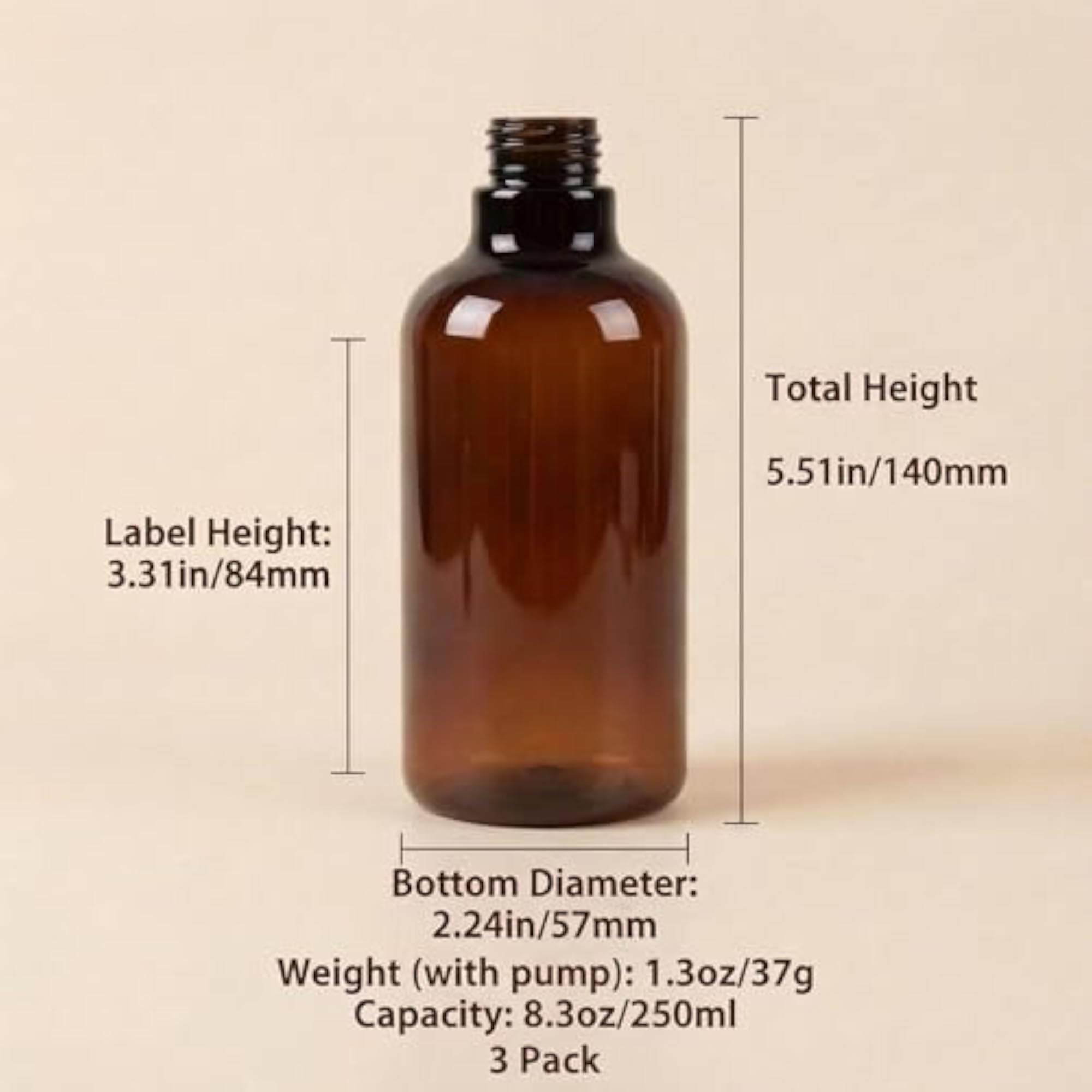 3PCS 250ML Refillable PET Plastic Pump Bottles