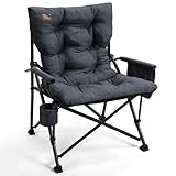 EVER ADVANCED Padded Oversized Folding Camping Chair for Adults, Heavy Duty Lawn Chair with Side Pockets, Portable Collapsible Quad Chair for Outside, Support Up to 500lbs, Black