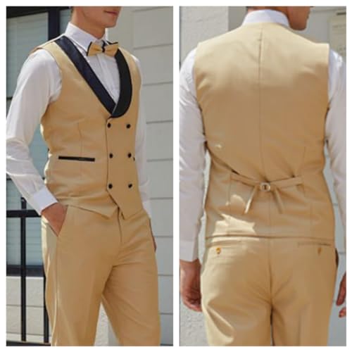 Slim Fit 3 Piece Men Suits Double Breasted Vest Suit Men Wedding Party Prom Suits Set Business Blazer with Pants and Bowtie4