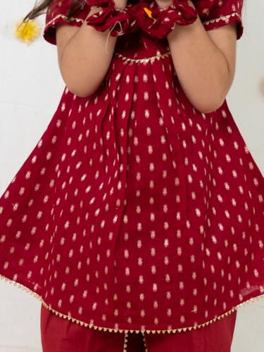 Image of POLKA TOTS Girls Cotton Kurta Dhoti Set | Traditional Ethnic Wear for Kids Girls | Festival Dress for Diwali Navratri Pooja Wedding Party | Indian Traditional Outfit for Girls | 6 Months - 8 Years