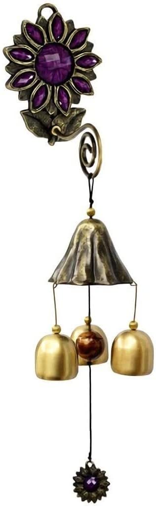 Indoor Wind Chimes Sun Flower Hook Pure Copper Wind Chime Hanging Bedroom Living Room Home Wall Hanging Metal Pendant Decoration Wind Chime(Green,Three Bells)