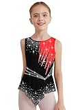 Nyeemya Maillot de Gimnasia Rítmica para Niñas Leotardo Ballet Vestido Patinaje sobre Hielo de sin Mangas Body de Baile Latino para Competición 5-16 Años Rojo 7-8 años