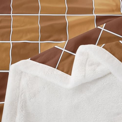 Image of Erosebridal Gaming Plaid Fleece Blanket Baby 30 inchx40 inch Geometric Checkered Gamer Sherpa Blanket Checkerboard Games Fuzzy Plush Throw for Kids Boys Girls,Brown Green Grids Decor for Bed Couch