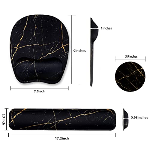 Keyboard Wrist Rest Mouse Pad Wrist Support For Computer/Laptop Memory Foam Keyboard Pad Ergonomic Hand Rest Wrist Cushion For Home Office Gaming - Black Marble #TOP3