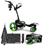MGI Zip X5 Electric Golf Push Cart | Zip Folding Caddy, All-Terrain Wheels, Plays 36 Holes, Adjustable Speed, 3 Wheels, Display Screen, Odometer, Distance Control | Signature Series Golf Towel