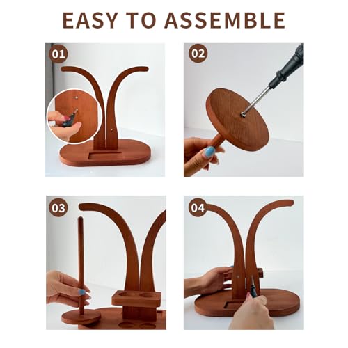 Image of Magnetic Wooden Yarn Holder for Crocheting & Knitting - Smooth Rotating Yarn Spinner with Double Spindles, Tangle-Free Thread Dispenser, Ideal Gift for Knitters & Weavers (Brown)