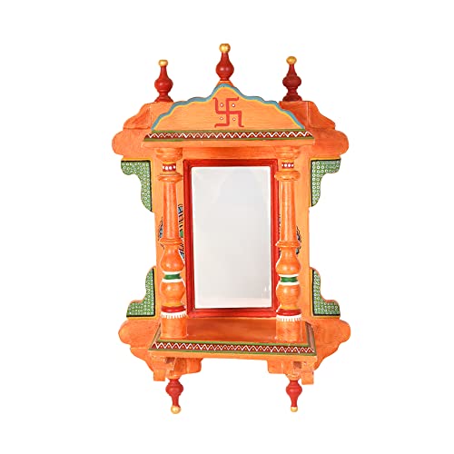 Image of AAKRITI ART CREATIONS Handcrafted Wall Decor Jharokha in Sunset Orange (10x6x16)