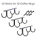 LEVOSHUA Mug Holder, 12 Cabinet Hook Mug Rack, Coffee Cup Holder, Rustic Mug Tree for Small or Large Coffee Mug, Wine Beer Mug, Teapot - Black