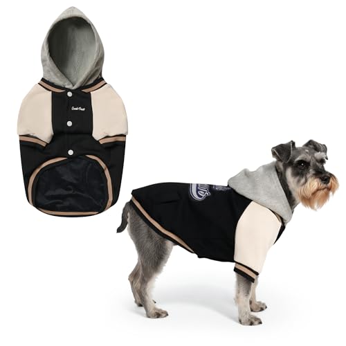 Image of Spark Paws Varsity Dog Hoodie - Premium Dog Sweater for Small, Medium, and Large Dogs | Warm Clothes for Pets, Winter Jacket Alternative - Black - M