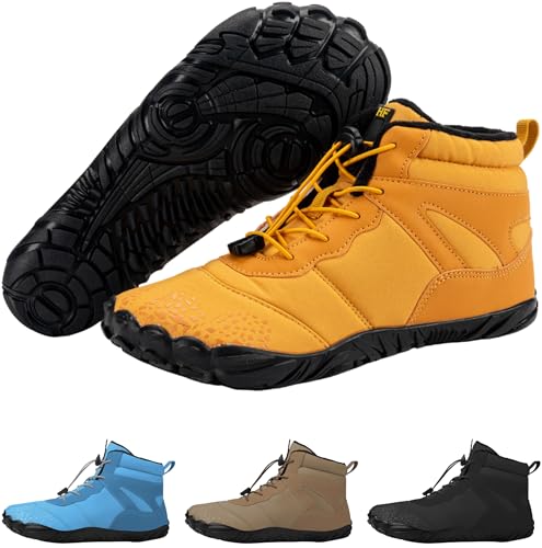 Hike Footwear HF Vindra Flex Non-Slip and Universal Winter Barefoot Shoes for Women Men, Wide Toe Box, Lightweight Walking Boots Promotes Healthy Foot Posture Yellow