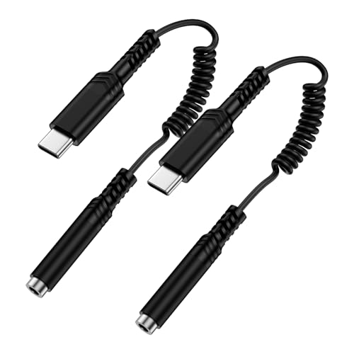 Coiled Samsung S25 USB C to 3.5mm Audio Adapter, Type C to Headphone Aux Female Jack Dongle Cable Cord for Samsung Galaxy A17 A56 A36 A26 A16 A15 5G S25 Ultra iPhone 17 16e 16 15 Pro Max Pixel 10 9a 8