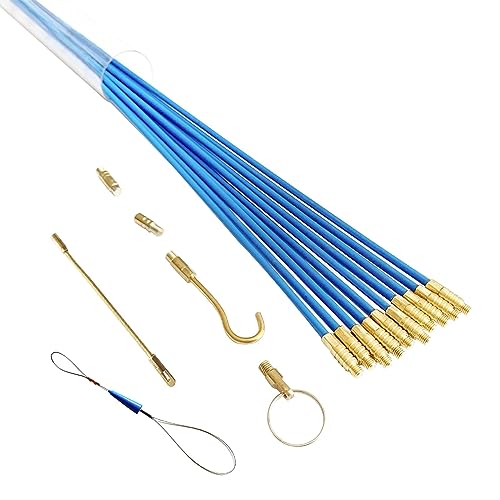 Cable Flexible 10pcs Fiberglass Blue Flexible Conduit, Portable Coaxial Fish Tape for Wall Running Installing Electrical Cable Wire Pull Push Extension Connector