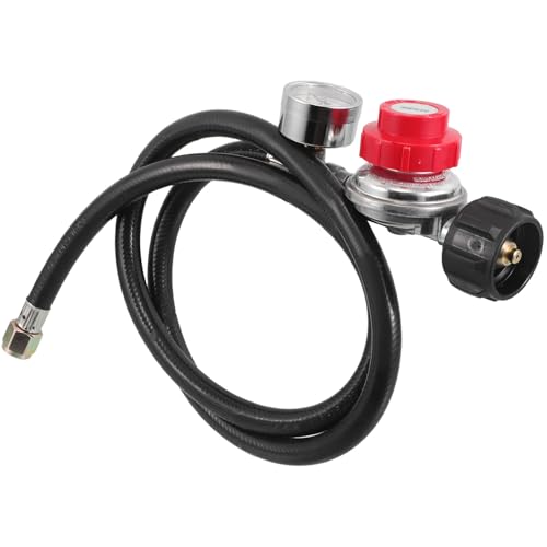 HEMOTON Regulador Ajustable de Presión para Quemador de Gas con Válvula de Control y Protección contra Sobrepresión, Material de Latón y Goma, Interfaz Estándar 3/8 para Sistemas