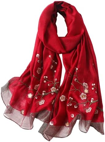 WINCESS.YU Women Embroidered Scarf, 75*28 Inches Silk Blend Shawl and Wraps