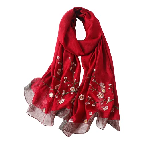Wincess Yu Women Mulberry Silk Scarf Long & Large Embroidered Floral Pattern Shawl And Wraps Neckerchief For Hair & Neck #TOP4