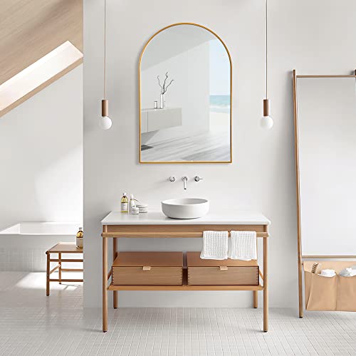 Image of NeuType Arched Wall Mirror, 36 inchx24 inch, Full Length - Hanging or Leaning, Large Bedroom - Aluminum Alloy Thin Frame, Gold