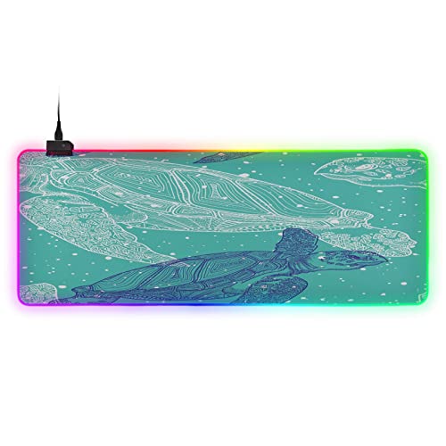 xigua Graffiti Sea Turtle Gaming Mouse Pad with 13 RGB Light up Modes,Large Size LED Gaming Pad,Soft Non-Slip Rubber Based Computer Mice Mat, 31.5” x 11.8”