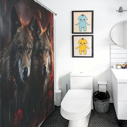 Rideau de douche loup tissu lavable imperméable 140x183cm salle de bain