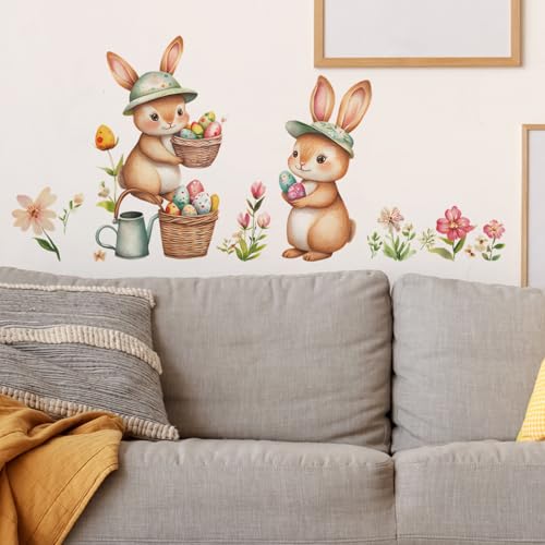 Vinilo decorativo con conejitos y huevos de Pascua acuarela miniatura 3