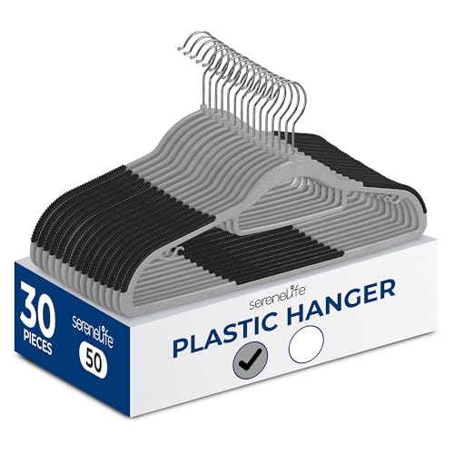 Cintres en plastique durables gris SereneLife avec crochet robuste pivotant 360 - 2
