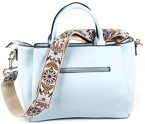 White Vintage Handbag Strap & Purse Strap Replacement - Jacquard Woven Embroidered Guitar Strap Styled Shoulder & Crossbody Strap Adjustable Bag Strap For Tote And Messenger Bags Gold Hardware