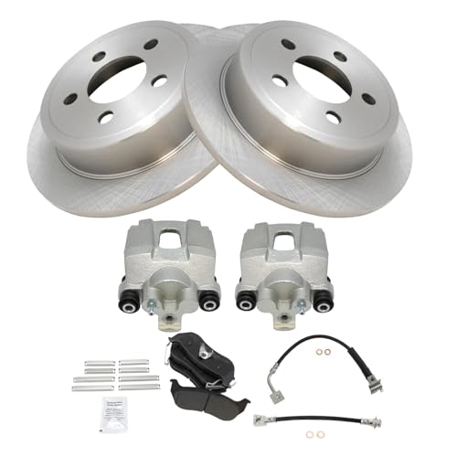 Image of TRQ Rear Brake Pad and Rotor Set Semi Metallic Rotors Calipers Hoses | For 2006-2007 Jeep Liberty