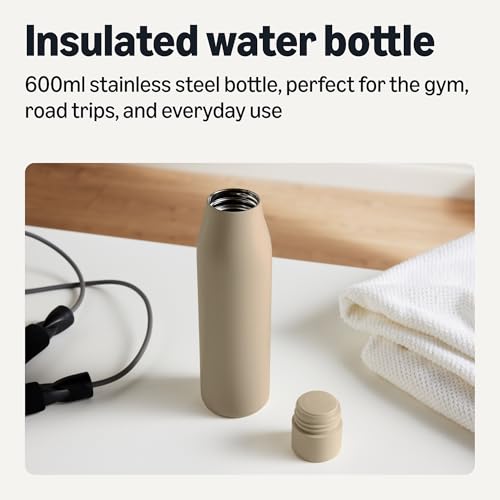 Image of Amazon Basics Insulated Stainless Steel Water Bottle, Leak-Proof, Double-Wall, 20 oz., BPA-Free, Linen Gray